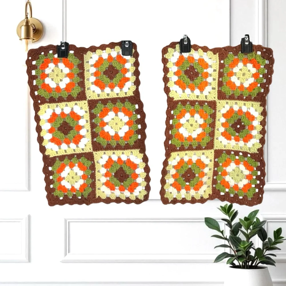 Vintage Retro Orange, White, Brown, Avocado Granny Square Couch Arms/Back Throw